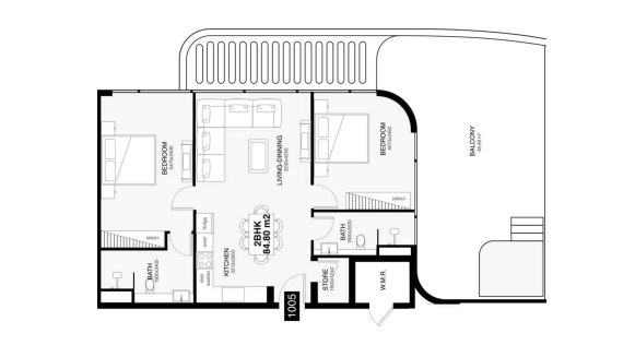Планировка квартиры 2 спальни в ЖК Villa Del Gavi № 11016 (2D)